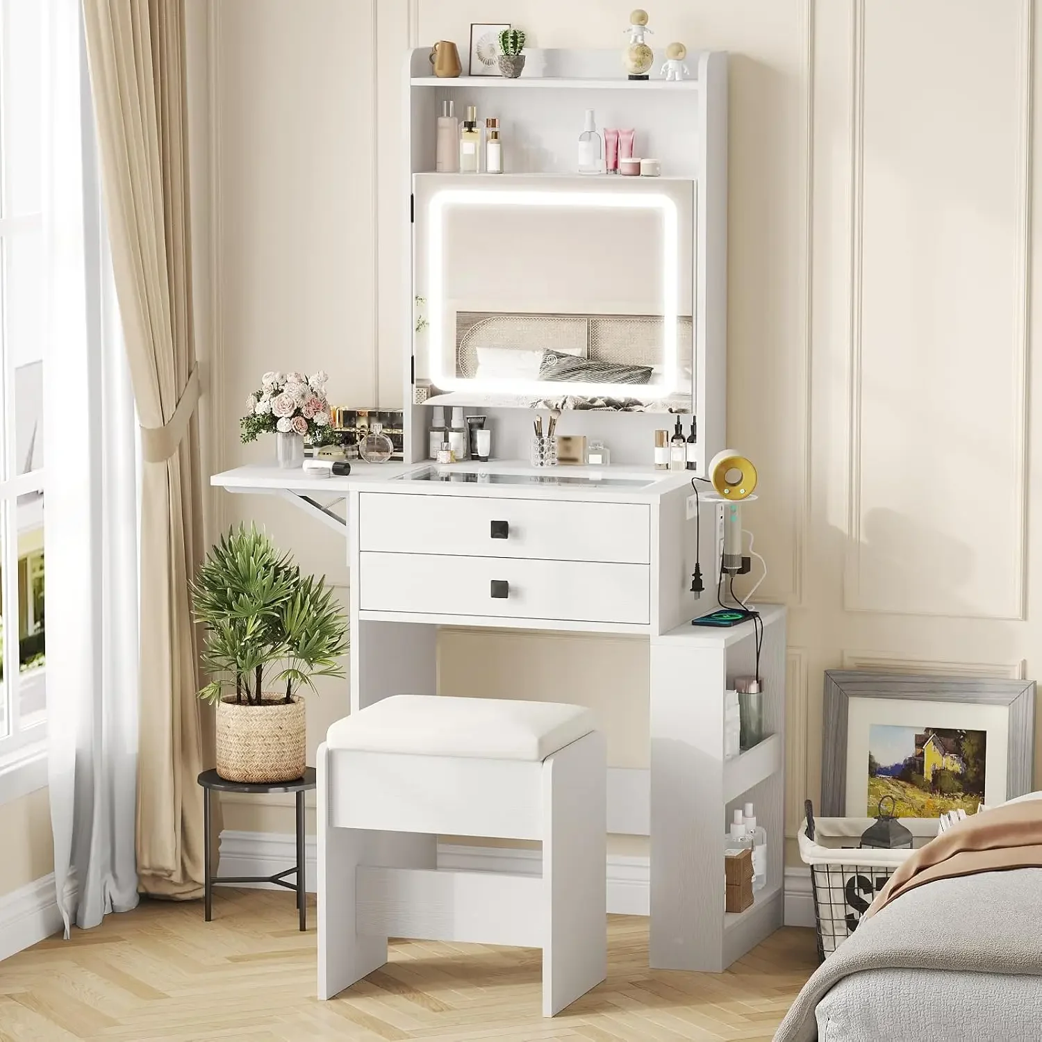Desk Vanity Setup - Mała toaletka z trzema regulowanymi, podświetlanymi