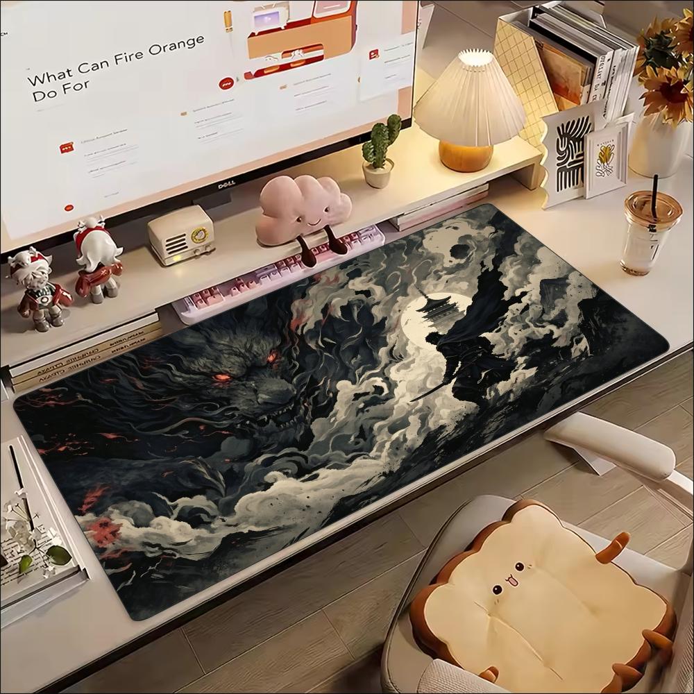Desk Setup Gaming And Work - Oriental Ink Dragon Mountain Art Antypoślizgowa