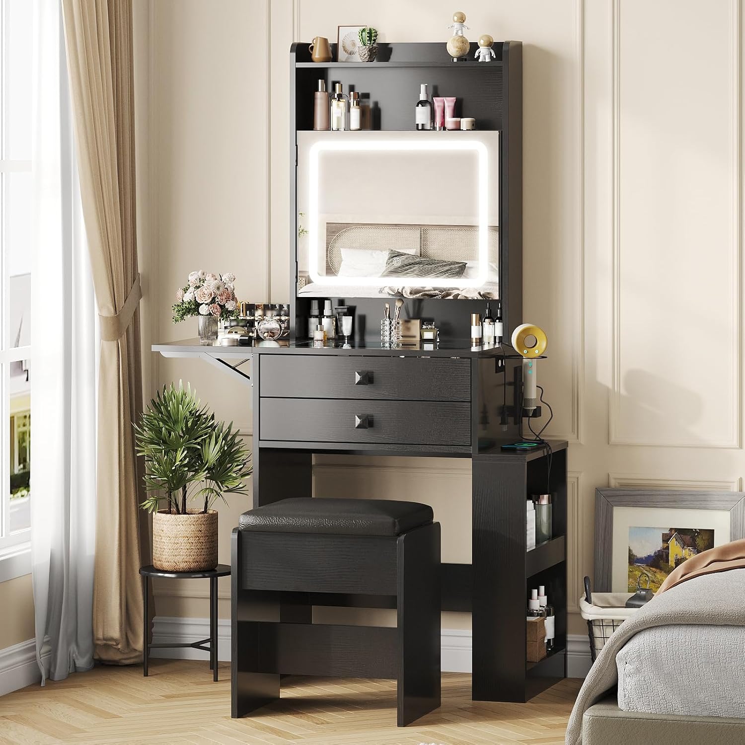 Desk Vanity Setup - Mała toaletka z rozkładanym panelem, czarny