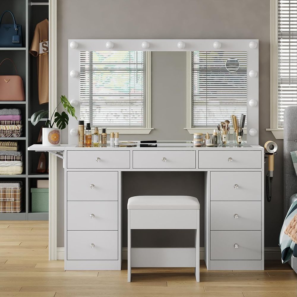 Desk Vanity Setup - Toaletka z gniazdem zasilania, 9 szufladami,