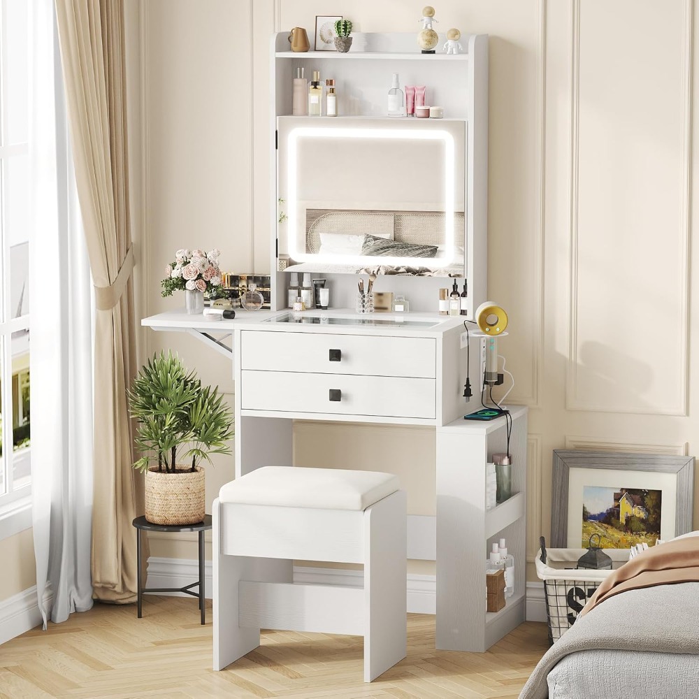 Desk Vanity Setup - Mała toaletka z 3 regulowanymi, podświetlanymi