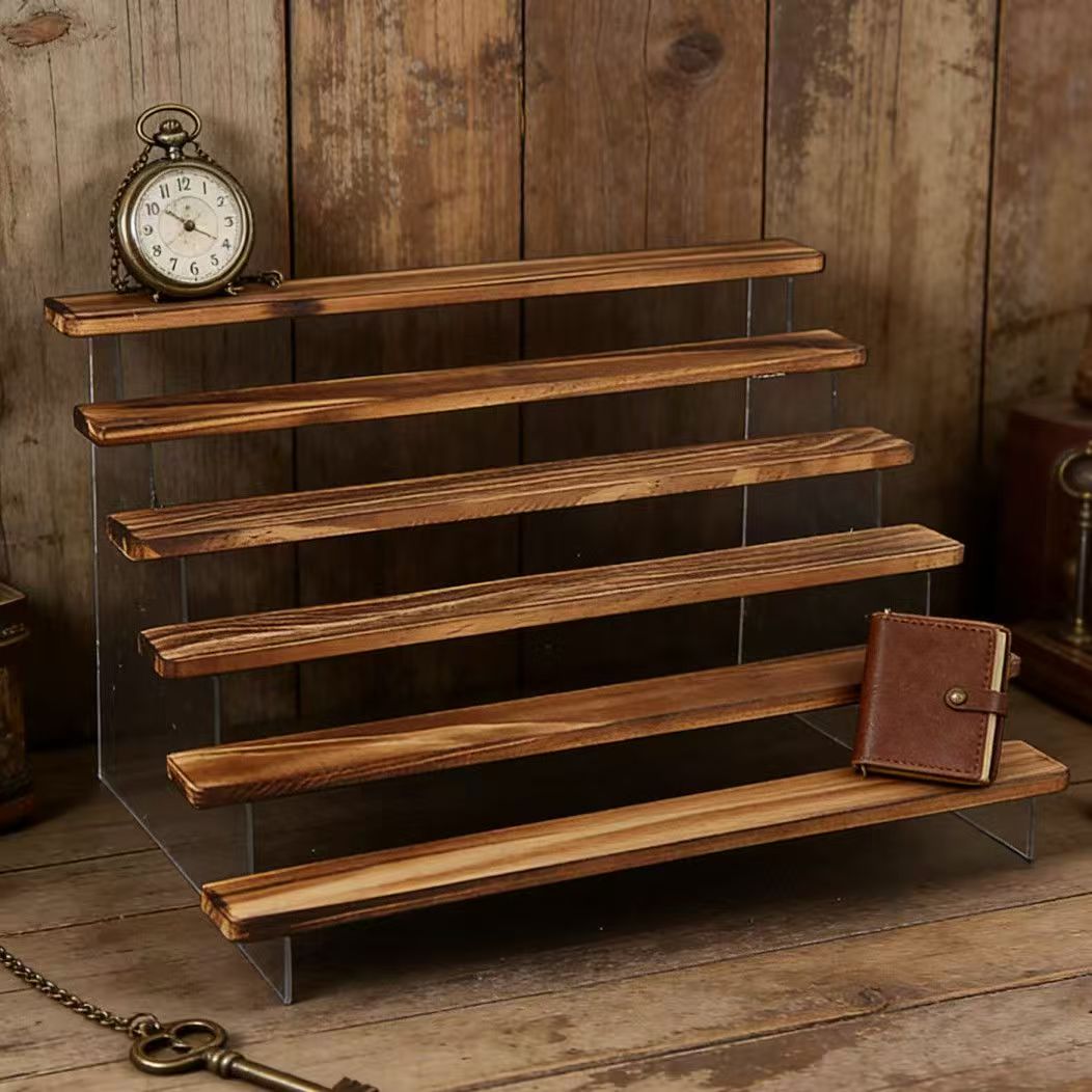 Desk Setup Shelves - Stojak ekspozycyjny z opalonym drewnem, 2–6-poziomowy