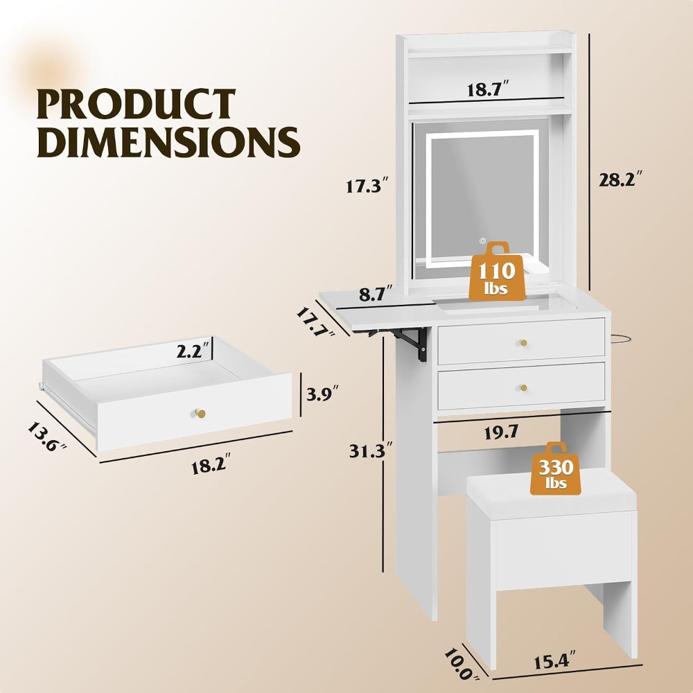 Małe białe toaletki z podświet – Desk Vanity Setup recenzja i cena