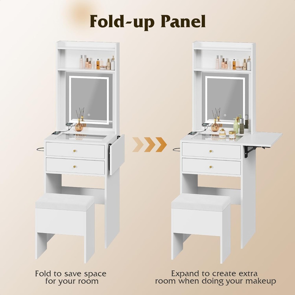 Małe białe toaletki z podświet – Desk Vanity Setup recenzja i cena