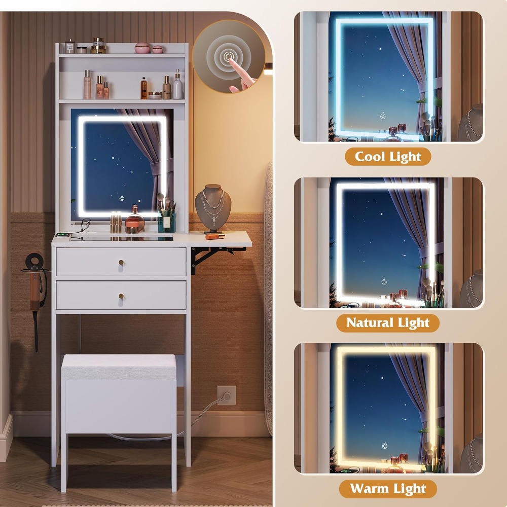 Małe białe toaletki z podświet – Desk Vanity Setup recenzja i cena