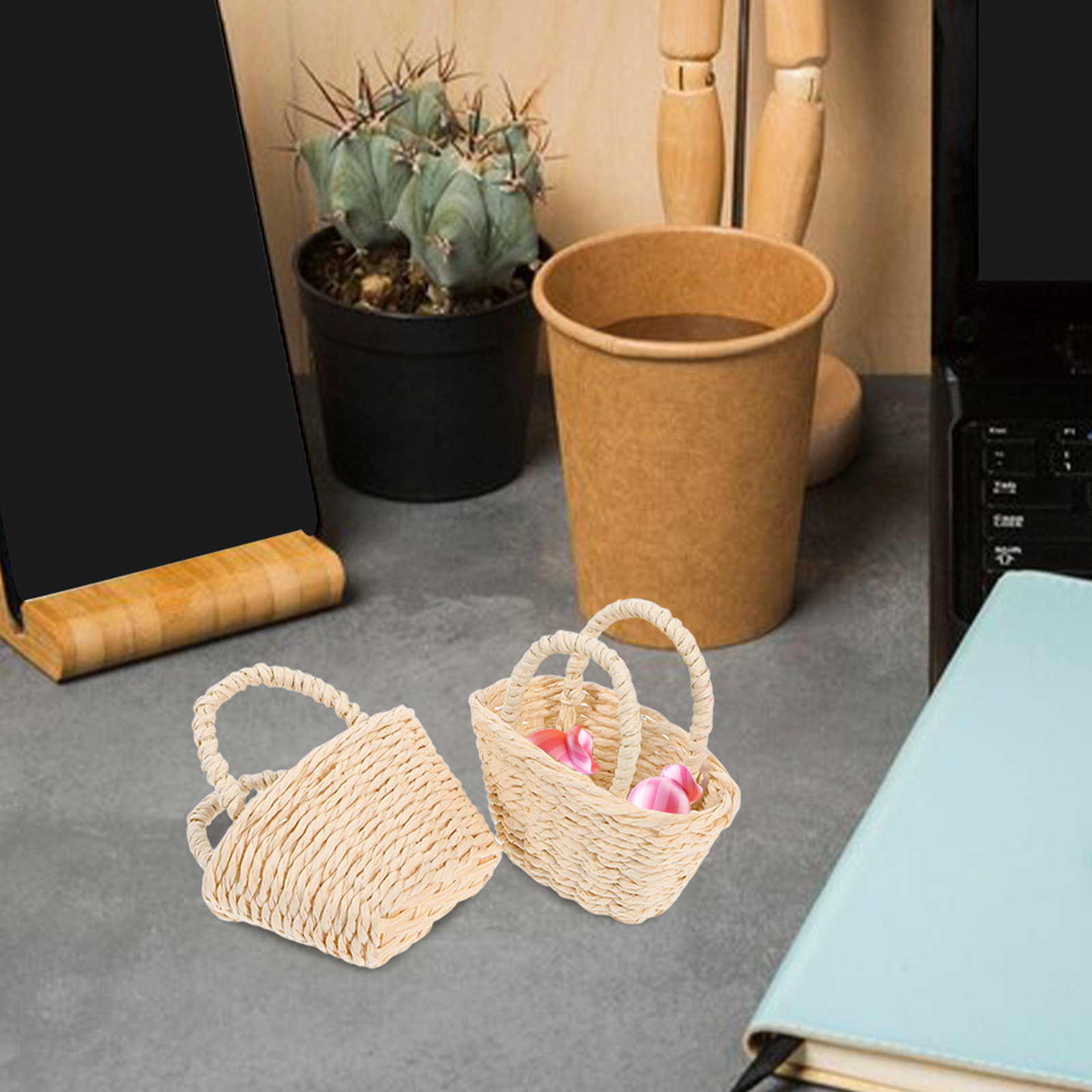 2 szt. Miniaturowy koszyk z rą – Desk Setup Small Space recenzja i cena