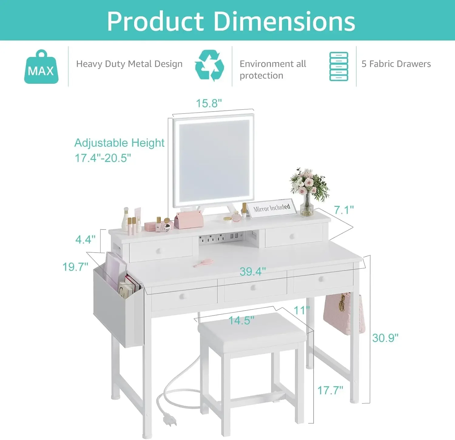 Biała toaletka z lustrem i ośw – Desk Vanity Setup recenzja i cena